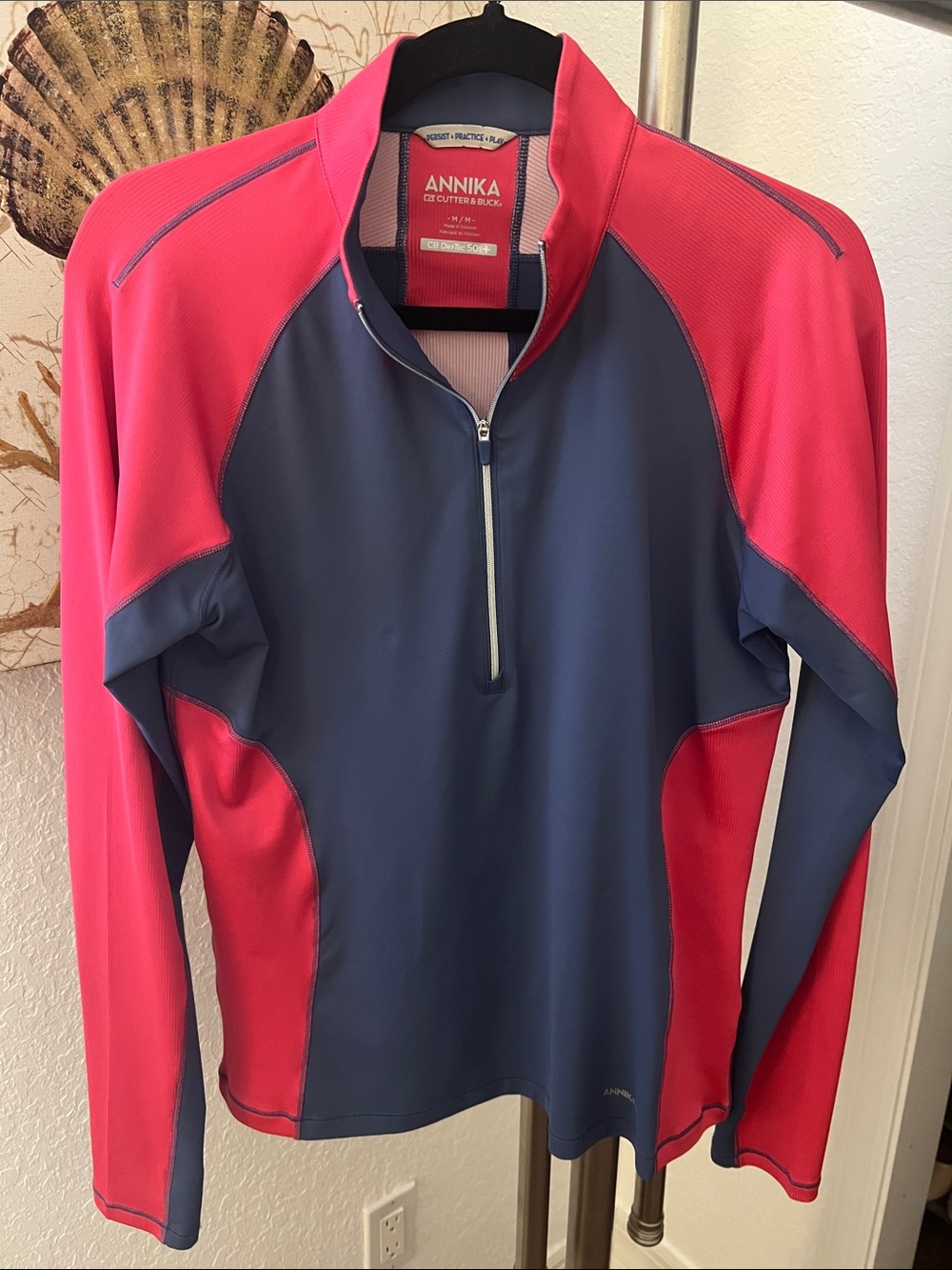 Cutter & Buck ANNIKA Grey and Pink Performance Half-Zip Top